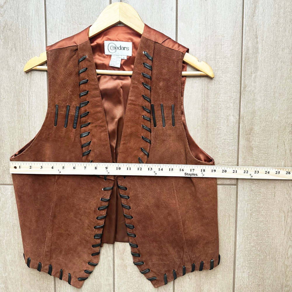 VTG Cedars Suede Fringe 2-Piece Set Skirt/Vest Large Cowgirl Western Festival - Picture 10 of 11